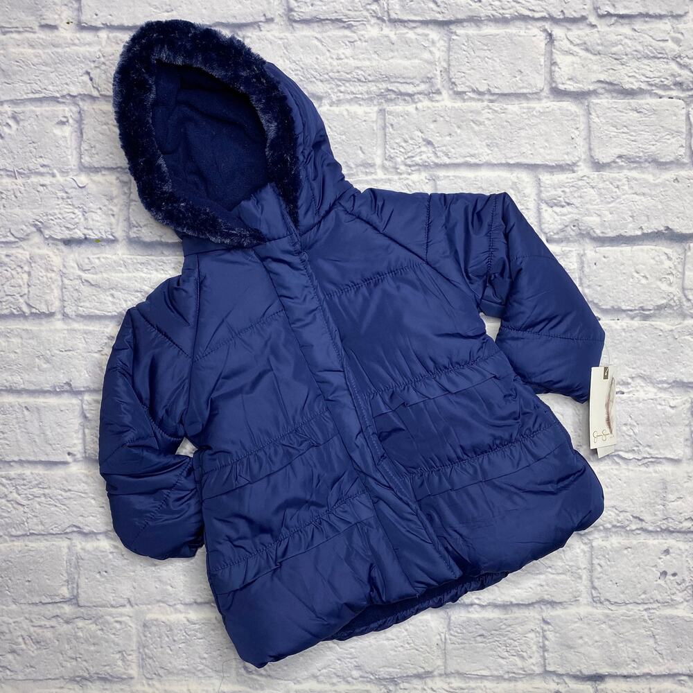 Jessica Simpson Ruffle Puffer Jacket in Navy